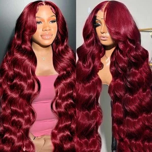 99j Burgundy Lace Front Wigs Human Hair 13x6 Body Wave Lace Front Wigs Human ... - Picture 1 of 7