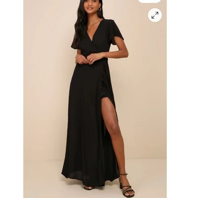 Vestido maxi feminino novo com etiquetas Lulus Heart of Marigold preto envoltório XS - Imagem 1 de 4