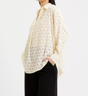 French Connection Size XS Blouse Womens Summer Cream Long Sleeve Oversized fit  - Image 1 of 4