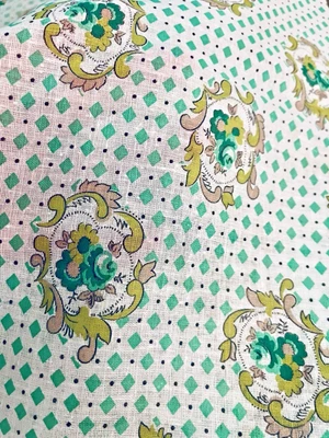 VTG Framed  Florals Turquoise Diamonds Gray Dots BATISTE Voile Dolls 39"x39" - Image 1 of 4