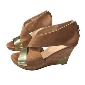 Cole Haan | Irving Damen-Keilsandalen goldbraun hautfarben Leder Kork Größe 9B - Bild 1 von 16