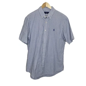 Camisa Ralph Lauren Para Hombre L Manga Corta Azul Seersucker Abotonada - Imagen 1 de 7