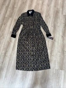 Vintage 90er Karin Stevens Kleid 14 Neu mit Etikett schwarz gold Samtkragen Midi Urlaub neu aus altem Lagerbestand - Bild 1 von 24