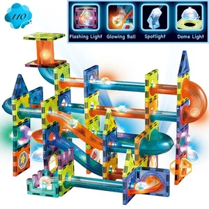 Glowing Magnetic Tiles Marble Run Glow in The Dark STEM Magnetic Building Blocks - Picture 1 of 7