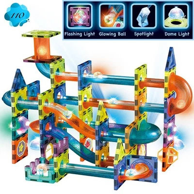 Glowing Magnetic Tiles Marble Run Glow in The Dark STEM Magnetic Building Blocks - Image 1 of 4