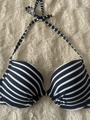 Schwarz-Weiß gestreiftes Bikini Oberteil 70B mit Bügel - Bild 1 von 3