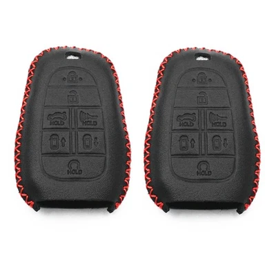 2Pcs Black Leather For 2020 2021 2022 2023 Hyundai Sonata Nexo 7 Buttons Key Fob - Image 1 of 4