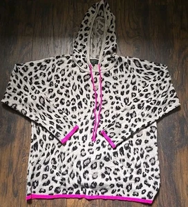 $199 Charter Club 100% Cashmere Lg Leopard Print, Pink Accents Hooded Sweater - Picture 1 of 8