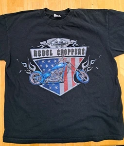 VTG Rebel Choppers Men's Cotton T-shirt Black w/ Motorcycle Graphic Anvil Tag XL - Picture 1 of 10