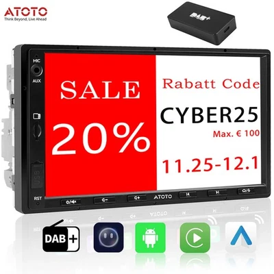 ATOTO A5L Doppel Din Android DAB+/DAB Autoradio CarPlay RDS mit Navigation AM/FM - Bild 1 von 4