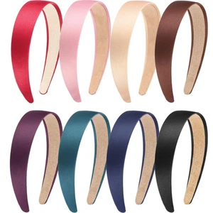 8 Pcs Satin Headbands Bulk 1 Inch Wide Hard Headband Anti-slip Hairbands - Picture 1 of 5