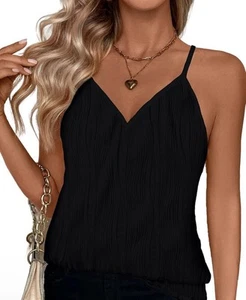 Women’s Casual V-Neck Cami Tank Top, Black, Size Small - Picture 1 of 8
