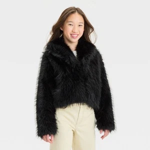 Girls' Short Faux Fur Jacket - art class - Picture 1 of 6