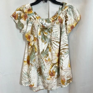 Rose Olive Women Top Medium Floral Fairy Ruffle Flutter Boho Coastal Artsy 18693 - Picture 1 of 8