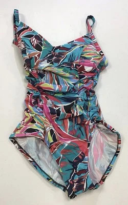 Traje de baño de una pieza con cuello en V fruncido UPF 50 verde aguamarina talla mediana 🩵 Foto 1 de 4