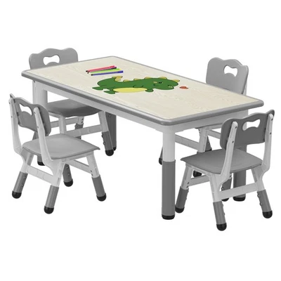 Kids Table Set with 4 Chairs, Height Adjustable Toddler Table and Chair Set  - Image 1 of 4