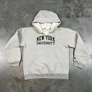 Vintage New York University Hoodie Youth Medium Gray Flaws Y2K Champion Preowned - Picture 1 of 21