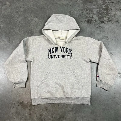 Sudadera con Capucha Vintage Universidad de Nueva York Juvenil Mediana Gris Defectos Y2K Champion Usada Foto 1 de 4