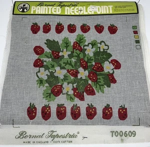 Vintage Bernat Needlepoint Canvas Strawberries - Picture 1 of 7