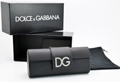 DOLCE & GABBANA DOLCE GABBANA Glasses Case Rhinestone Size S-M Black Lady Flip D+G Pouch Box Set