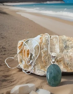 Aquamarine Small Gemstone Pendant Necklace - 925 Sterling Silver Plated-New - Picture 1 of 5