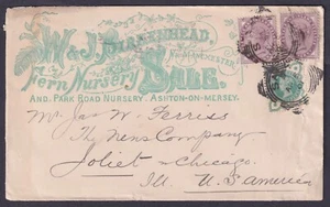1901 Advertising Envelope W & J Birkenhead Fern Nursery SALE to Chicago USA VGU - Picture 1 of 2