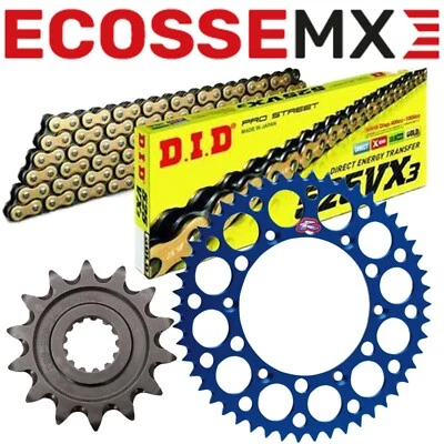 Cadena de anillo X Yamaha YZ450F WR450F DID dorado VX3 y kit de piñón azul Renthal Foto 1 de 4