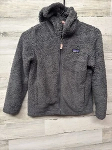 Patagonia Jacket Kids Medium 10 Beige Los Gatos Dark Grey Fleece Hoodie Full Zip - Picture 1 of 6