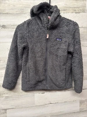 Patagonia Jacket Kids Medium 10 Beige Los Gatos Dark Grey Fleece Hoodie Full Zip - Image 1 of 4