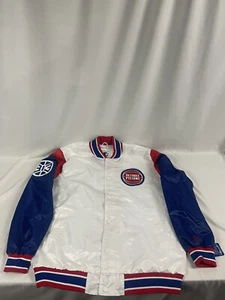 Detroit Pistons Starter White Silk Satin Snap Bad Boys Varsity Jacket Mens 3XL - Picture 1 of 9