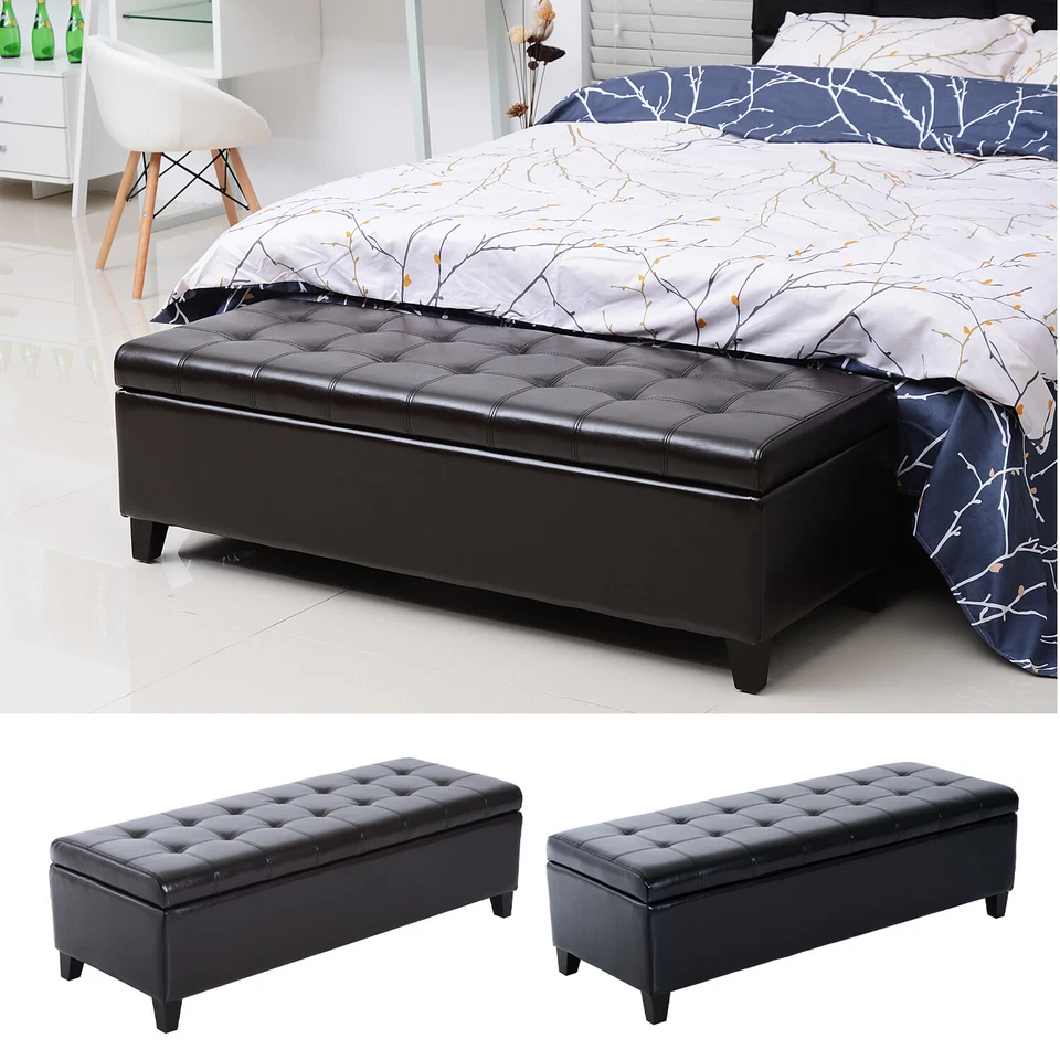 51" Tufted Top Storage Ottoman Bench PU Leather Organizer Chair Footstool Large - Image 1 of 1