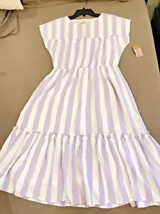 Nwt New purple & white stripe ruffle Easter spring dress size small ladies women - Picture 1 of 9