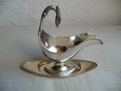 Saucière fin XVIIIème, argent massif, col de cygne - Photo 1/4