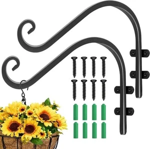 2 Pack 12 Inch Heavy Duty Metal Hanging Plant Bracket Hooks for Flower Baskets - Picture 1 of 3