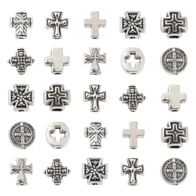 100Pcs Cross Crucifix Spacer Beads Silver for Jewelry Bracelets Necklaces Making - Image 1 of 4