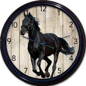 Horse Black Wall Clock Rustic Equestrian Jockey Pony Cowboy Horses New 10" - Picture 1 of 1