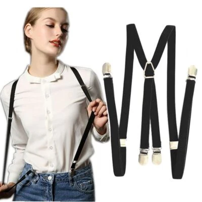 4 Clips 2.5CM Wide Unisex Adjustable Elastic Suspenders Clip On Braces Trouser - image 1 of 4