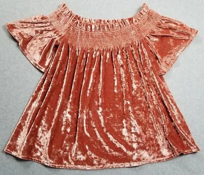 Monoreno Top Women’s Medium M Pink Off the Shoulder Short Sleeve Velour Stretch - Image 1 of 4