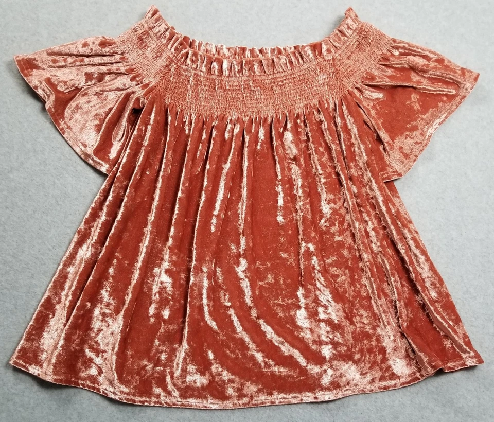 Top Monoreno Mujer Mediano M Rosa Fuera del Hombro Manga Corta Terciopelo Elástico Foto 1 de 4