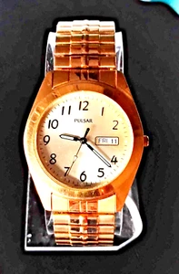Pulsar Men's Dress Watch 34mm Gold Tone Day Date Luminous Hands V733-X072 - Picture 1 of 9