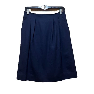 Falda plisada de colección Evan Piccone 100 % lana azul marino con bolsillos para mujer 8’s Foto 1 de 4