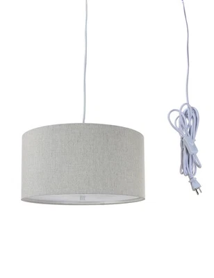 2 Light Swag Plug-In Pendant 14"w Textured Oatmeal with Diffuser, White Cord - Image 1 of 4