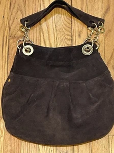 Loft Dark Brown Suede Leather Gold Hardware Shoulder Bag Purse Women’s Preowned - Picture 1 of 9