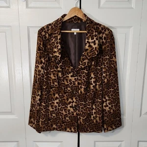 Blazer Cuello Volantes Estampado Leopardo Insecto Moda Vintage Talla 2X Estampado Animal - Imagen 1 de 10