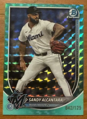2025 Bowman Chrome Sandy Alcantara Aqua Refractor 42/125 Marlins 💎💎💎 - Image 1 of 2