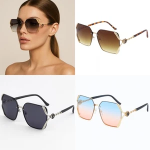 02.	Designer übergroße Sonnenbrille Damen quadratisches Gestell Gläser mit Farbverlauf schicke Mode - Bild 1 von 9