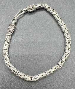 VTG 925 Sterling Silver Round Byzantine Link Chain 7 1/2” Bracelet 17.3g - Picture 1 of 12