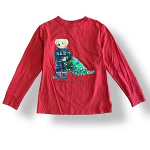 Ralph Lauren Holiday Bear Cotton T-Shirt Boys Size 8 in Park Avenue Red - Picture 1 of 9