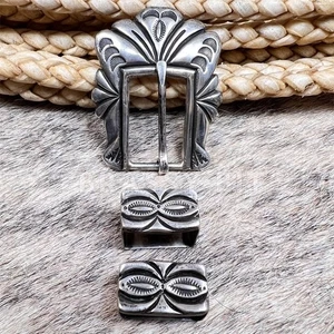 Native American Sterling Silver 3pc Ranger Buckle Set - Picture 1 of 3
