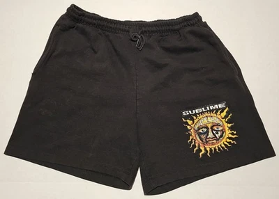Pantalones Cortos Sublime Band Para Hombre Medianos Negros Sol Logo Cordón Bolsillos Informales 2021 Foto 1 de 4